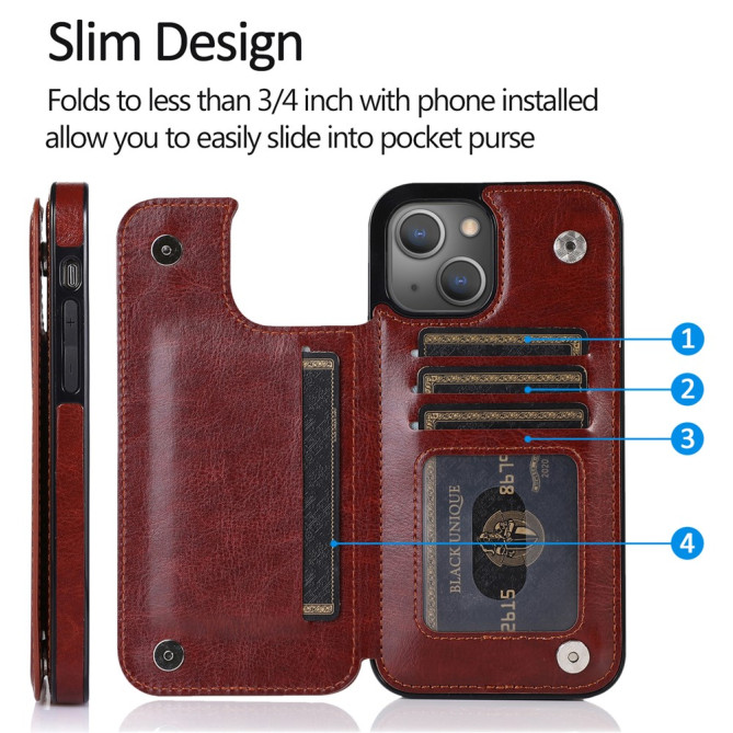 Housse iPhone 13 mini Portefeuille Support Crazy Horse Modèle 2