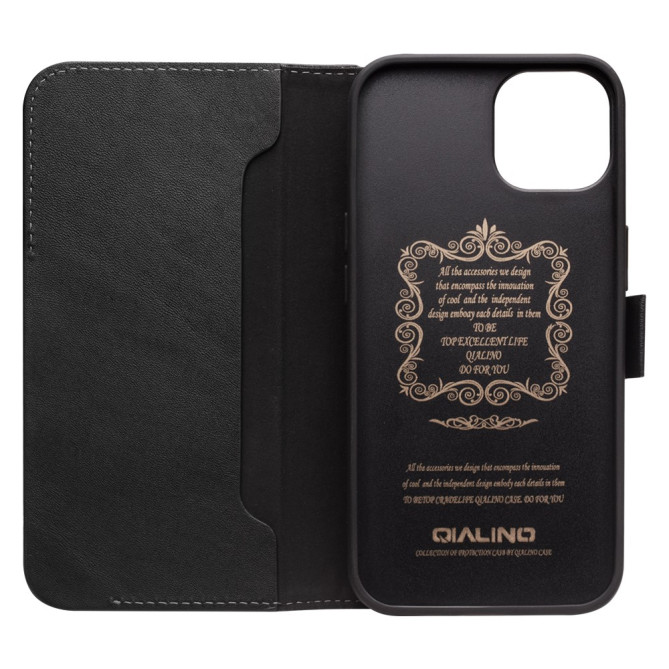Housse iPhone 13 mini QIALINO Portefeuille Cuir Véritable