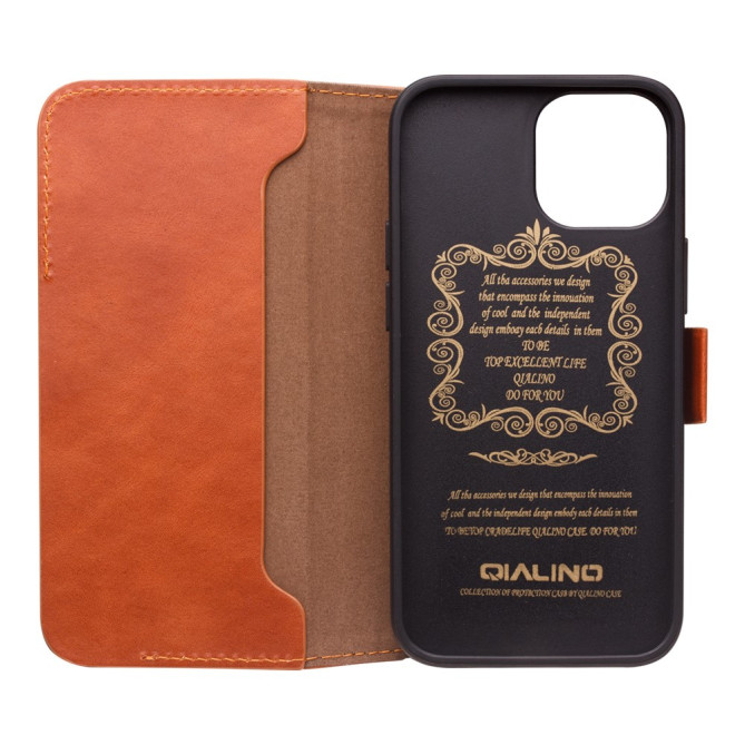 Housse iPhone 13 mini QIALINO Portefeuille Cuir Véritable