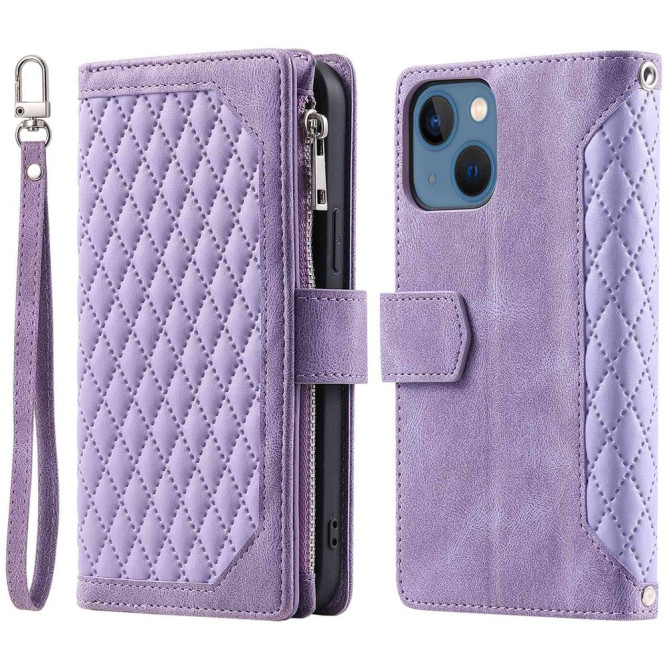 Housse iPhone 13 mini Portefeuille Fermeture Éclair Losange Modèle 2