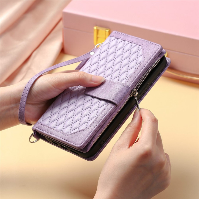 Housse iPhone 13 mini Portefeuille Fermeture Éclair Losange Modèle 2