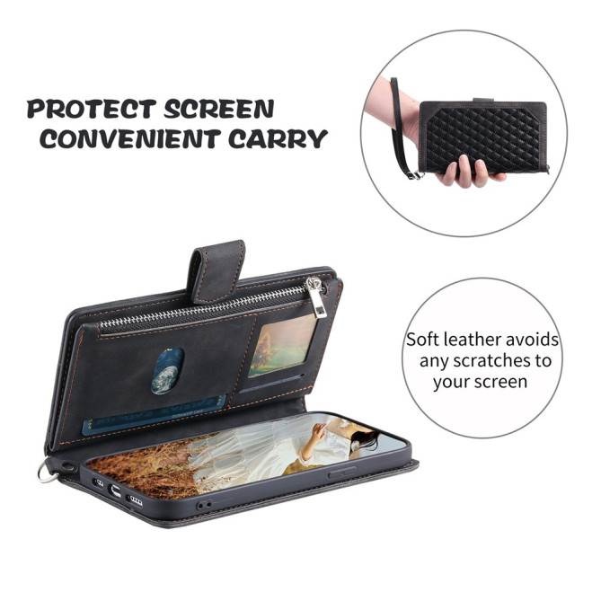 Housse iPhone 13 mini Portefeuille Fermeture Éclair Losange Modèle 3
