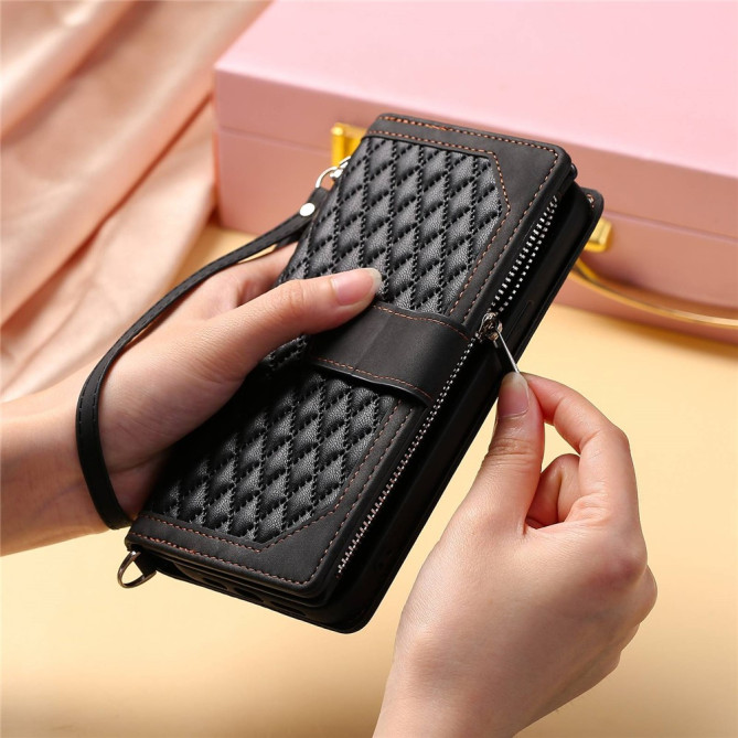 Housse iPhone 13 mini Portefeuille Fermeture Éclair Losange Modèle 3