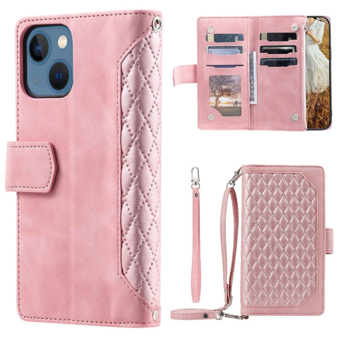 Housse iPhone 13 mini Portefeuille Fermeture Éclair Losange Modèle 3