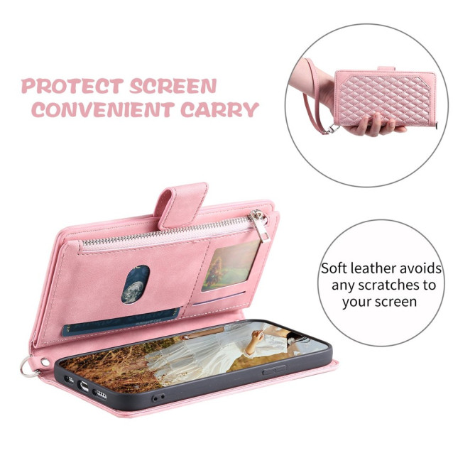 Housse iPhone 13 mini Portefeuille Fermeture Éclair Losange Modèle 3