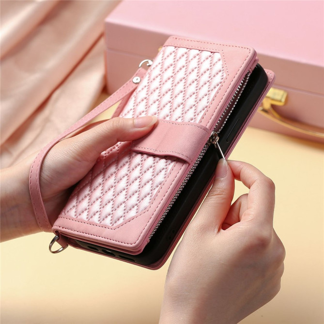Housse iPhone 13 mini Portefeuille Fermeture Éclair Losange Modèle 3