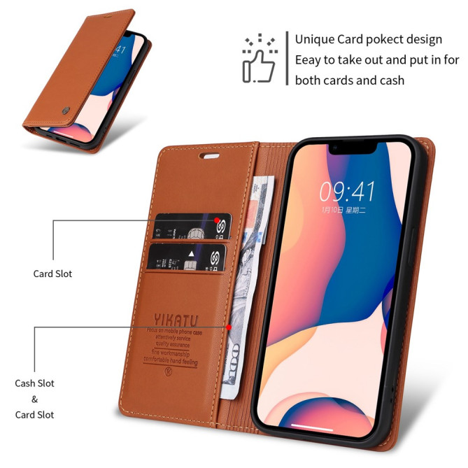 Housse iPhone 13 mini YIKATU Portefeuille Support Magnétique