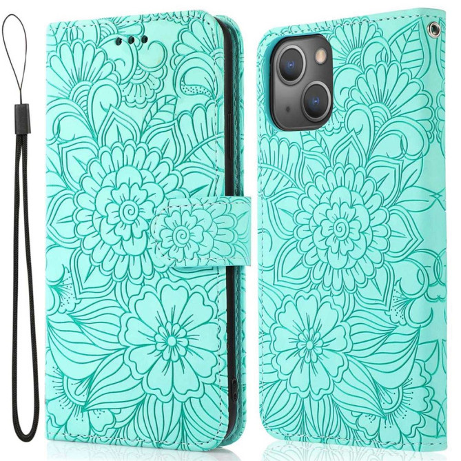 Housse iPhone 13 mini Fleurs Portefeuille Support Modèle 3