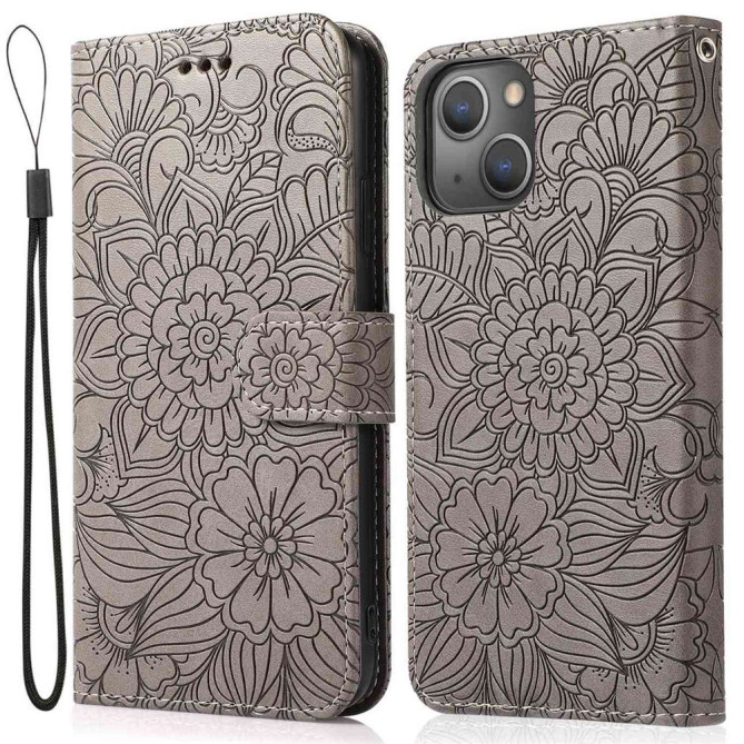 Housse iPhone 13 mini Fleurs Portefeuille Support Modèle 3