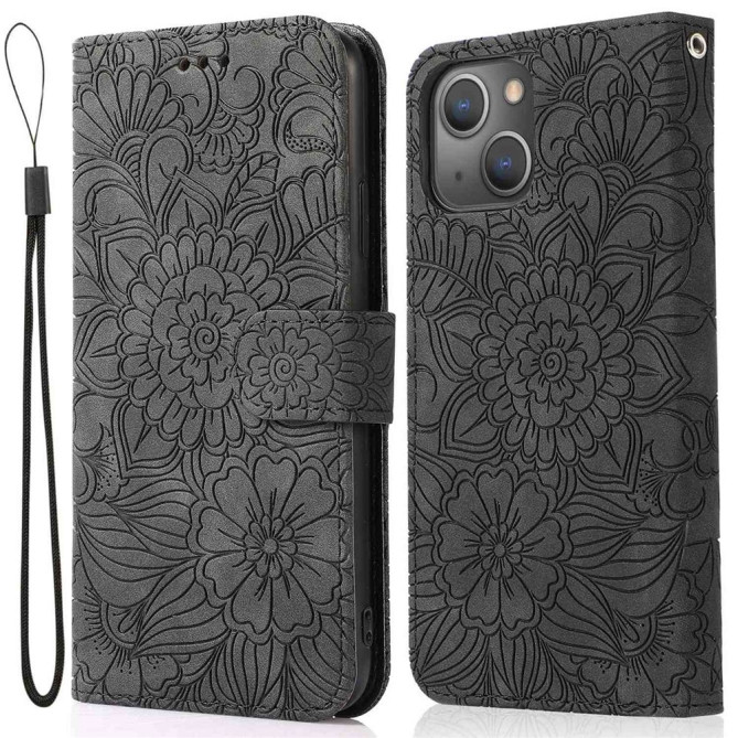 Housse iPhone 13 mini Fleurs Portefeuille Support Modèle 3