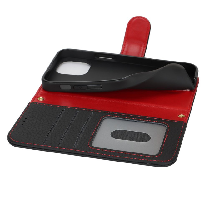 Housse iPhone 13 mini Portefeuille RFID Litchi