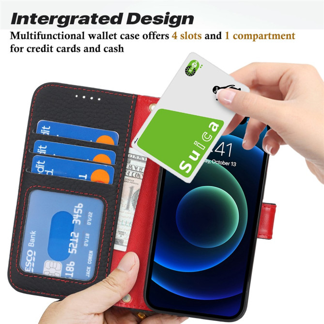 Housse iPhone 13 mini Portefeuille RFID Litchi