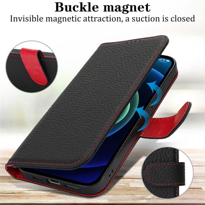 Housse iPhone 13 mini Portefeuille RFID Litchi