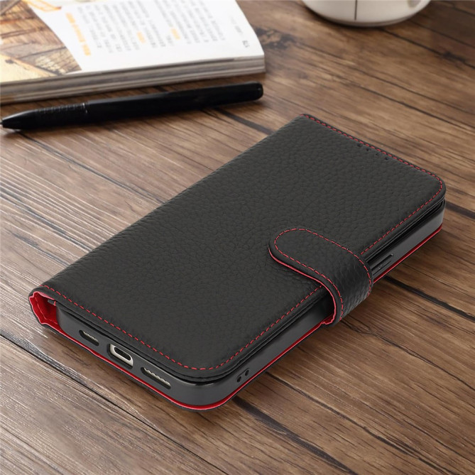 Housse iPhone 13 mini Portefeuille RFID Litchi