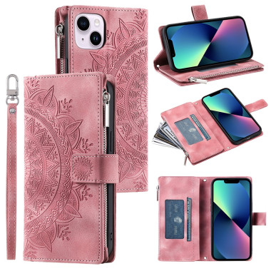 Housse iPhone 13 mini Mandala Floral Portefeuille Support Modèle 3