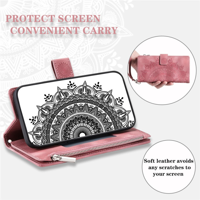 Housse iPhone 13 mini Mandala Floral Portefeuille Support Modèle 3