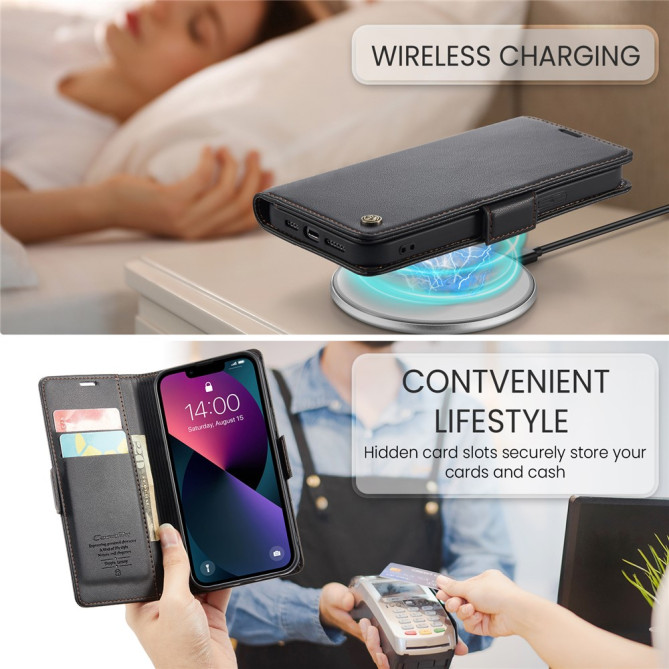 Housse iPhone 13 mini CASEME Portefeuille RFID Litchi