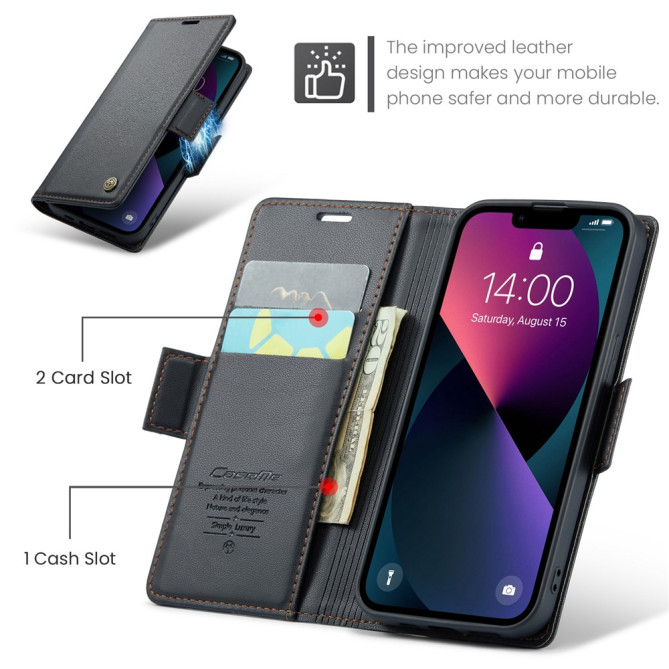 Housse iPhone 13 mini CASEME Portefeuille RFID Litchi