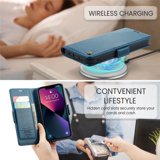 Housse iPhone 13 mini CASEME Portefeuille RFID Litchi