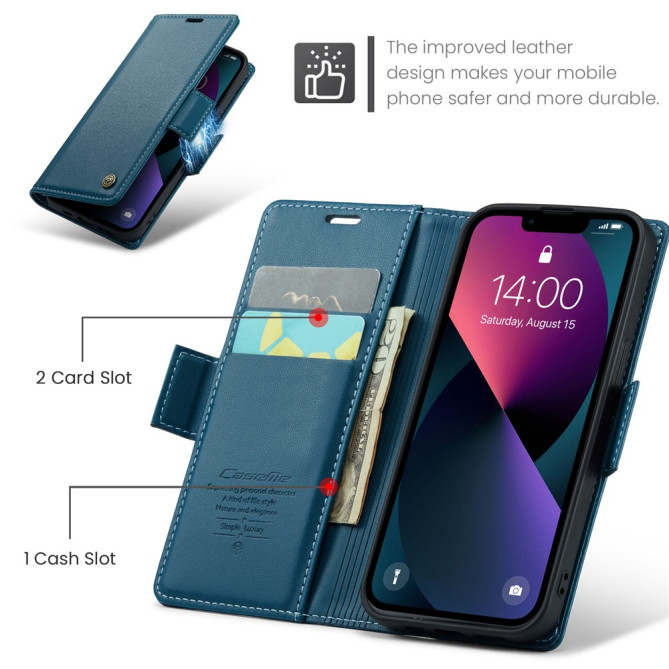 Housse iPhone 13 mini CASEME Portefeuille RFID Litchi