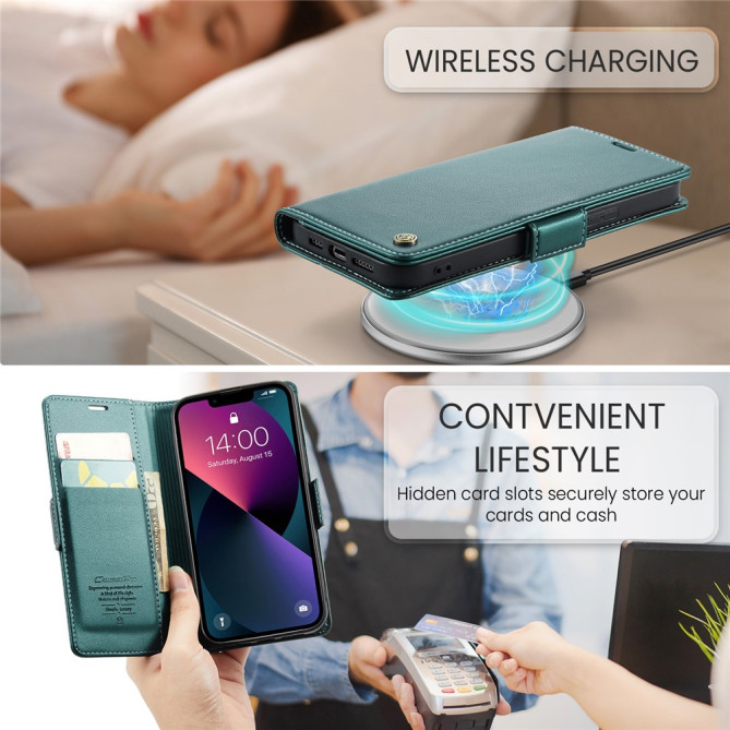 Housse iPhone 13 mini CASEME Portefeuille RFID Litchi
