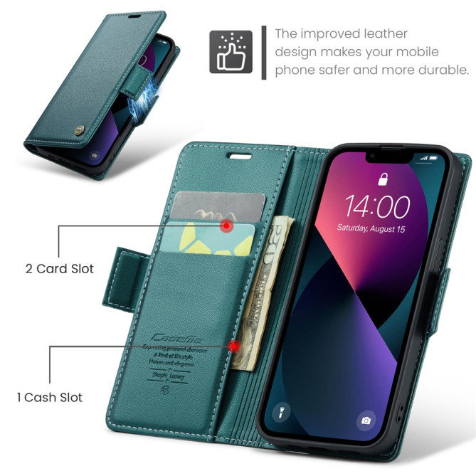 Housse iPhone 13 mini CASEME Portefeuille RFID Litchi
