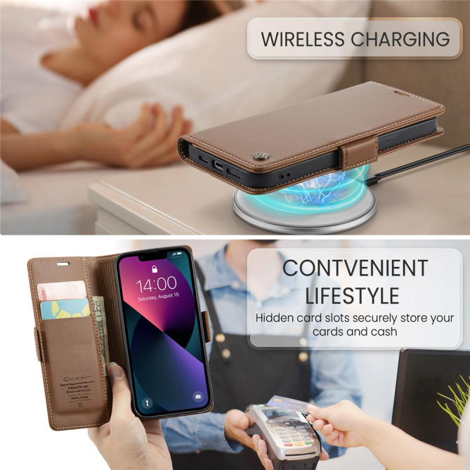 Housse iPhone 13 mini CASEME Portefeuille RFID Litchi