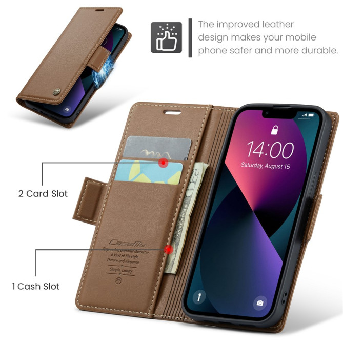 Housse iPhone 13 mini CASEME Portefeuille RFID Litchi