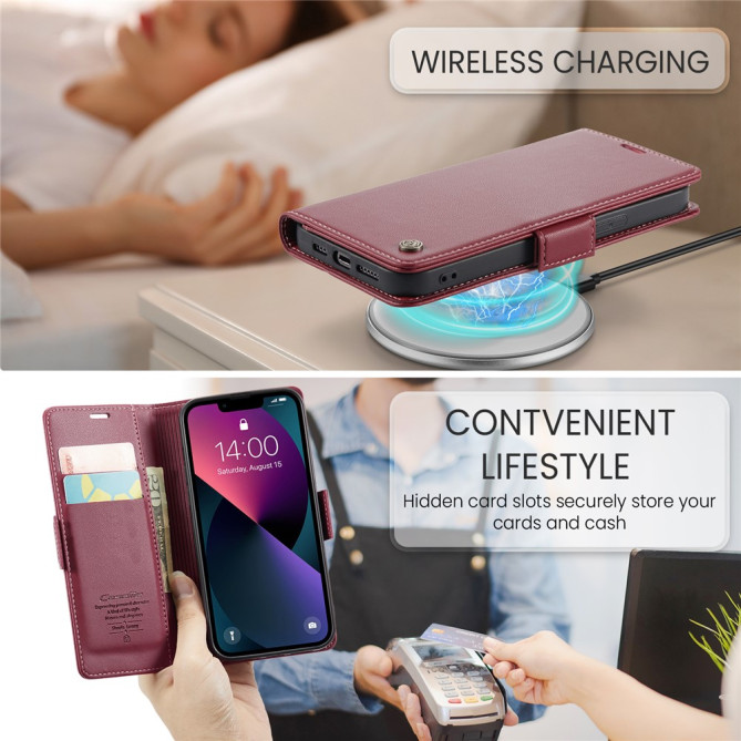 Housse iPhone 13 mini CASEME Portefeuille RFID Litchi
