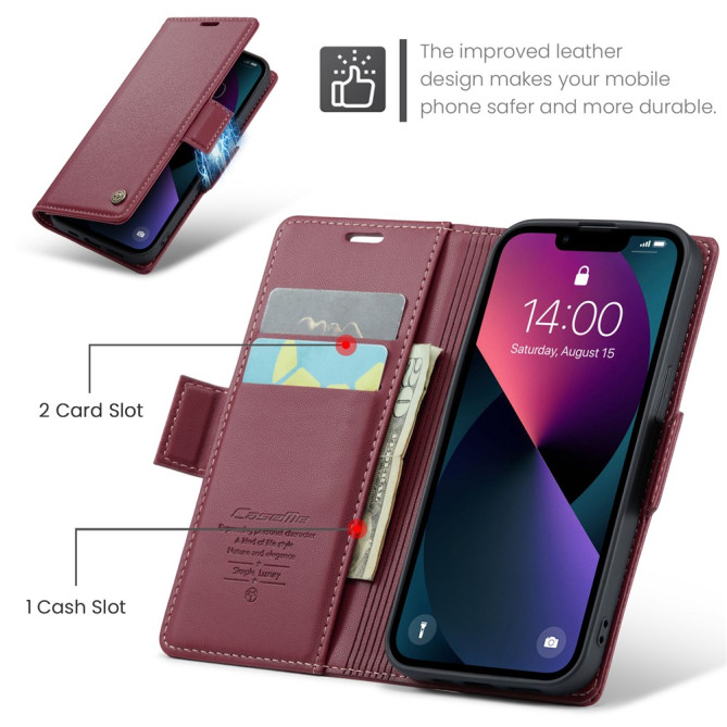 Housse iPhone 13 mini CASEME Portefeuille RFID Litchi