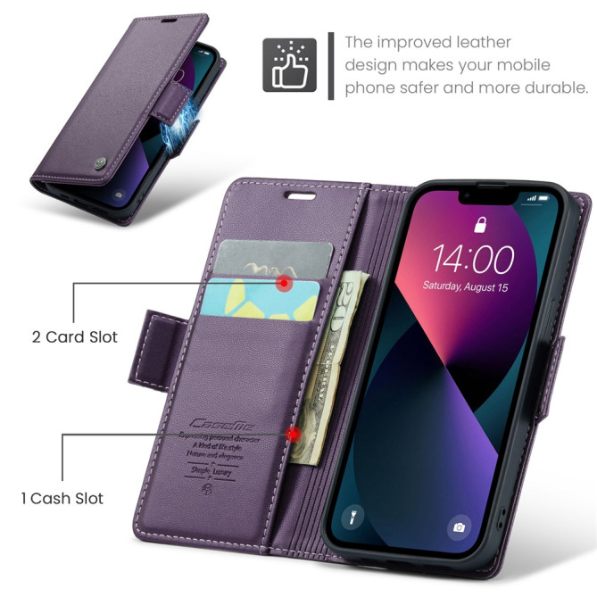 Housse iPhone 13 mini CASEME Portefeuille RFID Litchi