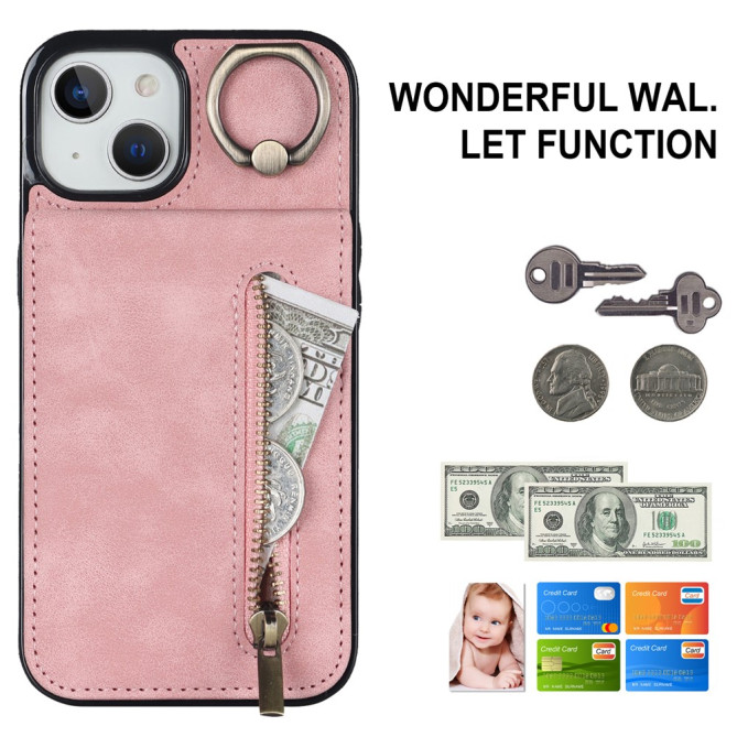 Coque iPhone 13 mini Portefeuille Zippé Anneau