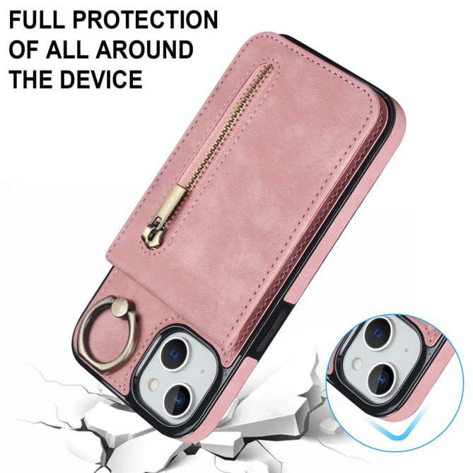Coque iPhone 13 mini Portefeuille Zippé Anneau