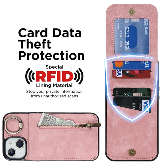 Coque iPhone 13 mini Portefeuille Zippé Anneau