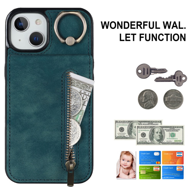 Coque iPhone 13 mini Portefeuille Zippé Anneau