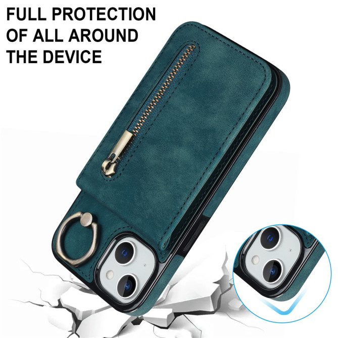 Coque iPhone 13 mini Portefeuille Zippé Anneau