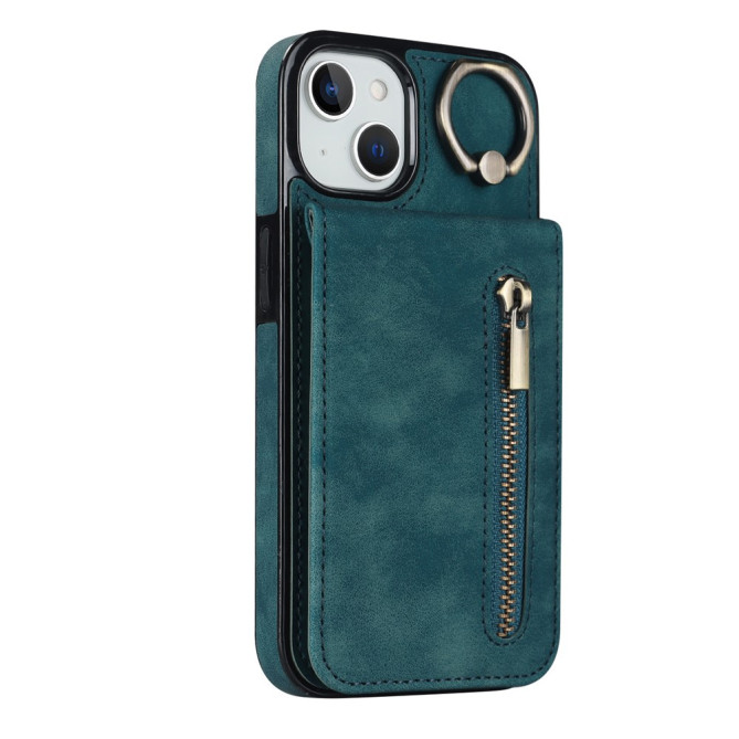 Coque iPhone 13 mini Portefeuille Zippé Anneau