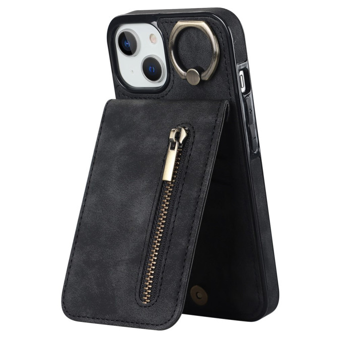 Coque iPhone 13 mini Portefeuille Zippé Anneau