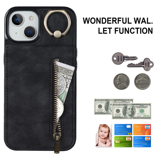 Coque iPhone 13 mini Portefeuille Zippé Anneau