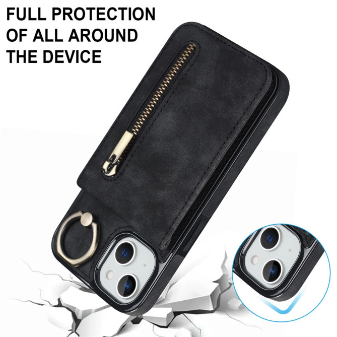 Coque iPhone 13 mini Portefeuille Zippé Anneau
