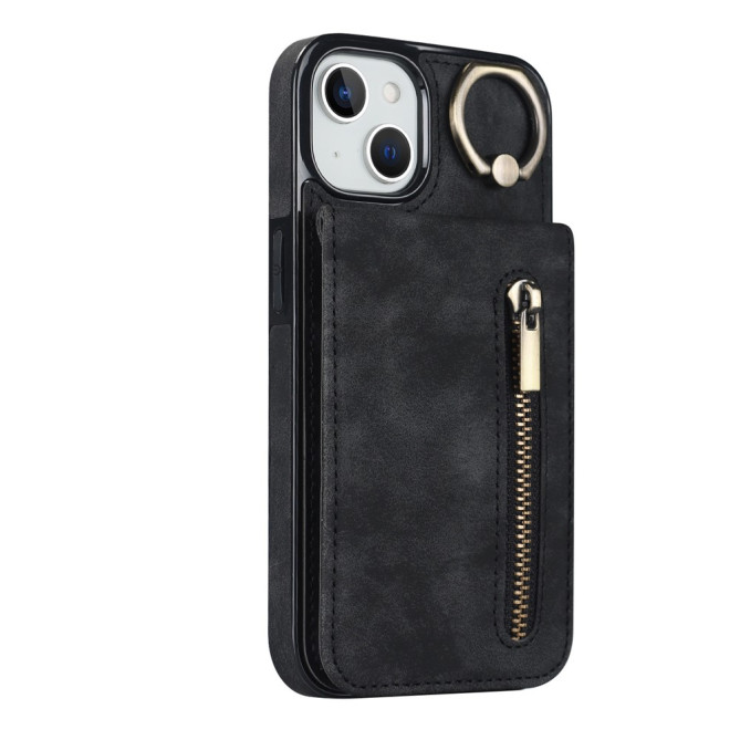 Coque iPhone 13 mini Portefeuille Zippé Anneau