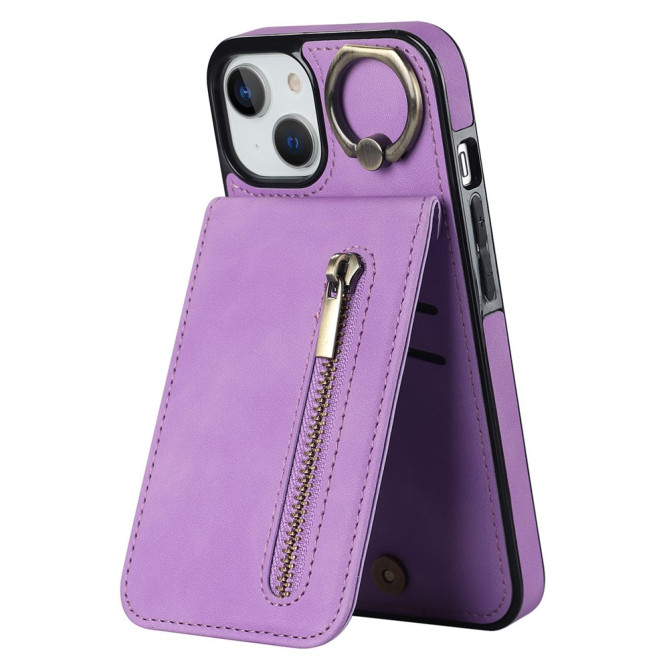 Coque iPhone 13 mini Portefeuille Zippé Anneau