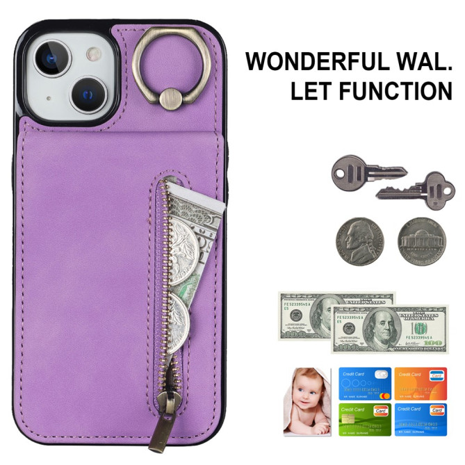 Coque iPhone 13 mini Portefeuille Zippé Anneau