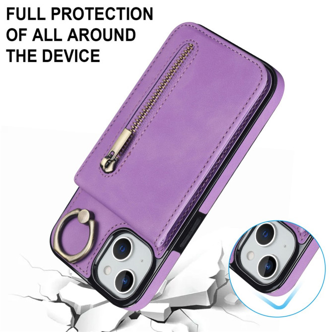 Coque iPhone 13 mini Portefeuille Zippé Anneau