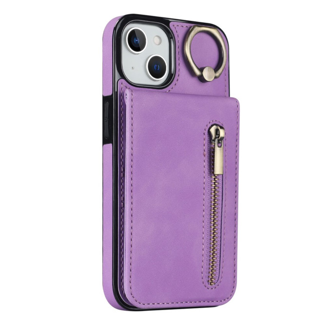 Coque iPhone 13 mini Portefeuille Zippé Anneau