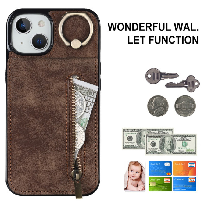 Coque iPhone 13 mini Portefeuille Zippé Anneau
