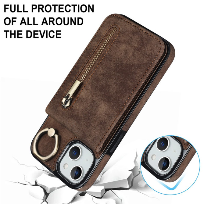 Coque iPhone 13 mini Portefeuille Zippé Anneau