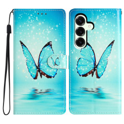 Housse Samsung Galaxy A37 Papillon Bleu Portefeuille Support Dragonne