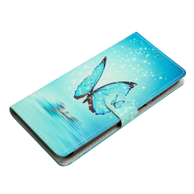 Housse Samsung Galaxy A37 Papillon Bleu Portefeuille Support Dragonne