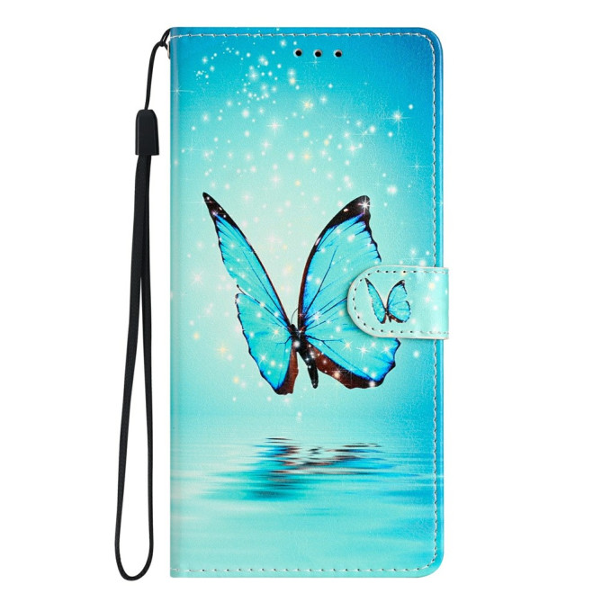Housse Samsung Galaxy A37 Papillon Bleu Portefeuille Support Dragonne